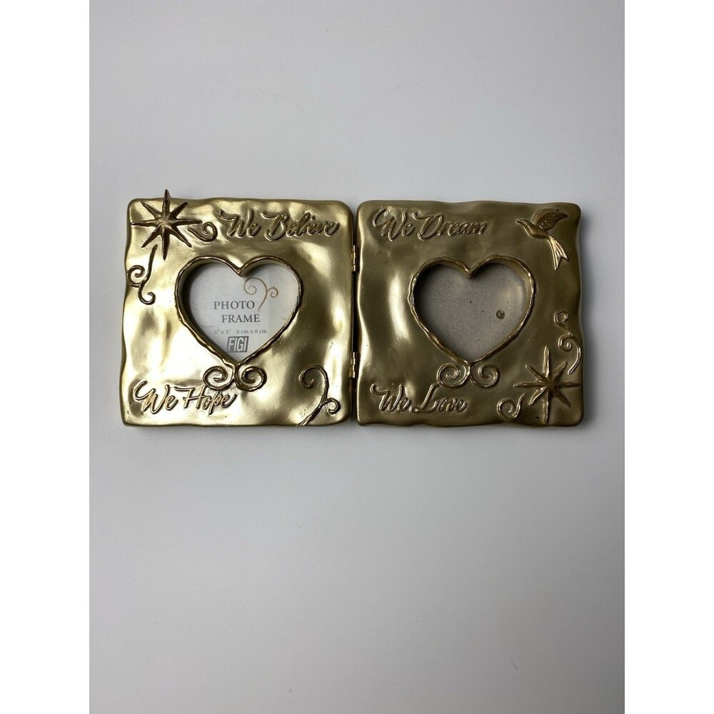 Hinged 4x4 Gold Tone Heart Picture Frames With Stars